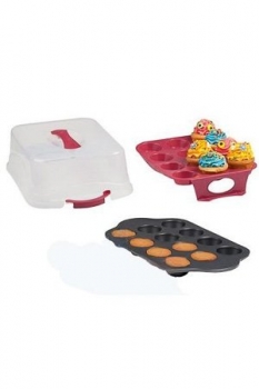 Muffinformen-Set für 12 Muffins/Cupcakes, 3-tlg. mit Transportbox für 24 Muffins